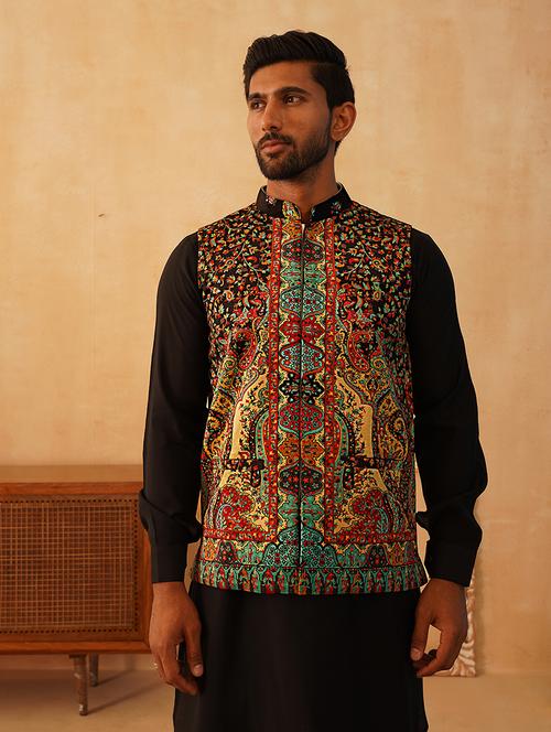 men mandarin neck printed nehru jacket - 21507032 - Standard Image - 0