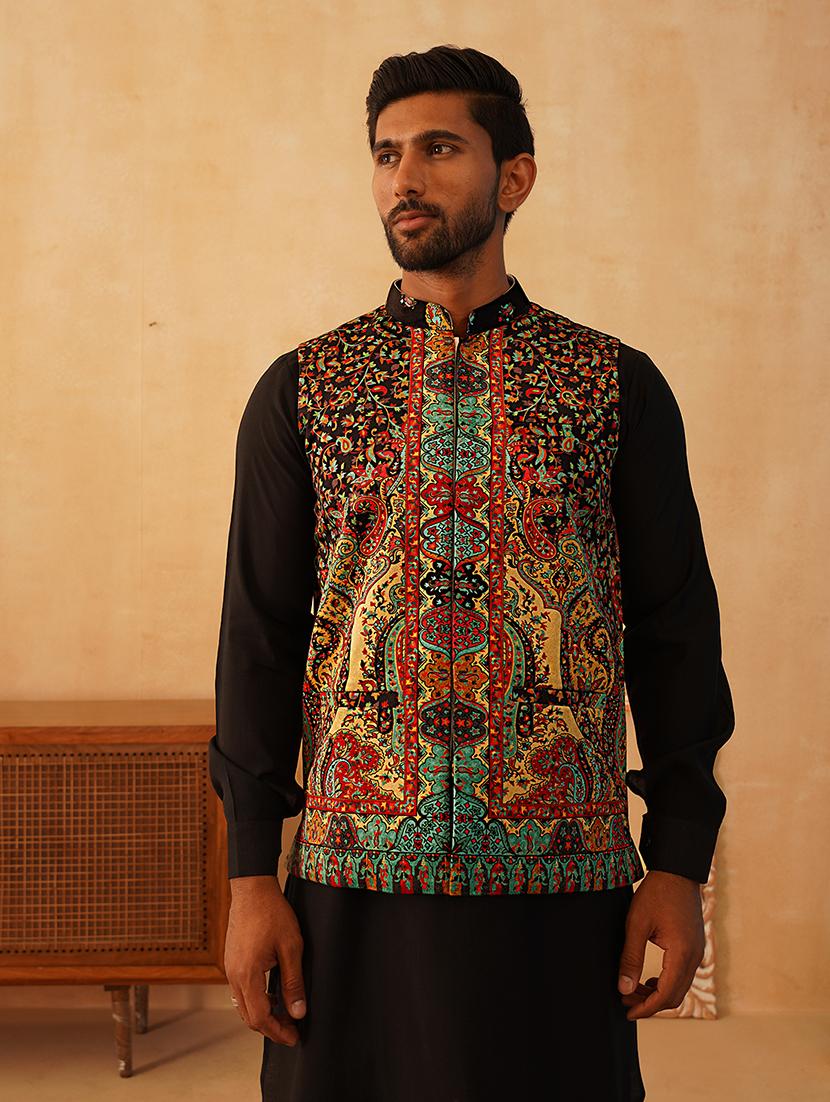 men mandarin neck printed nehru jacket - 21507032 - Zoom Image - 0