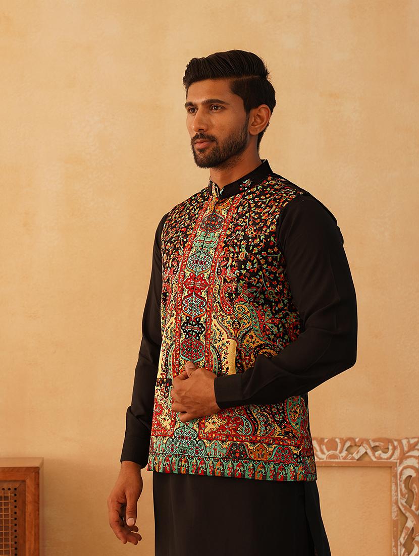 men mandarin neck printed nehru jacket - 21507032 - Standard Image - 1