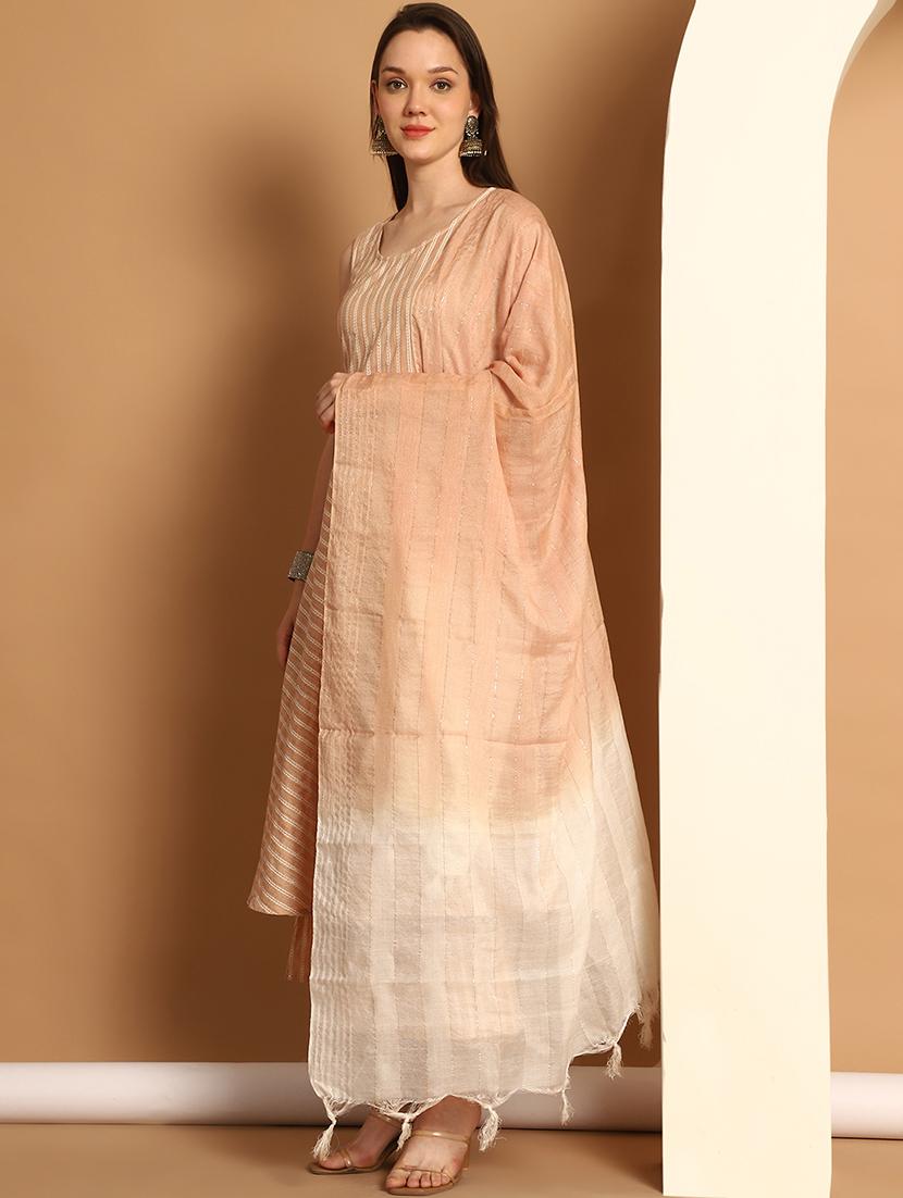 women brown self design suit set - 21507036 - Standard Image - 1