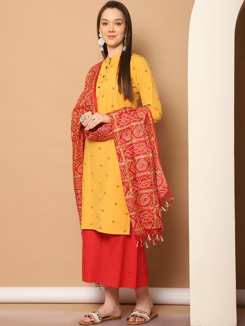 women three quarter sleeve kurta palazzo with dupatta set - 21507044 - Standard Image - 0