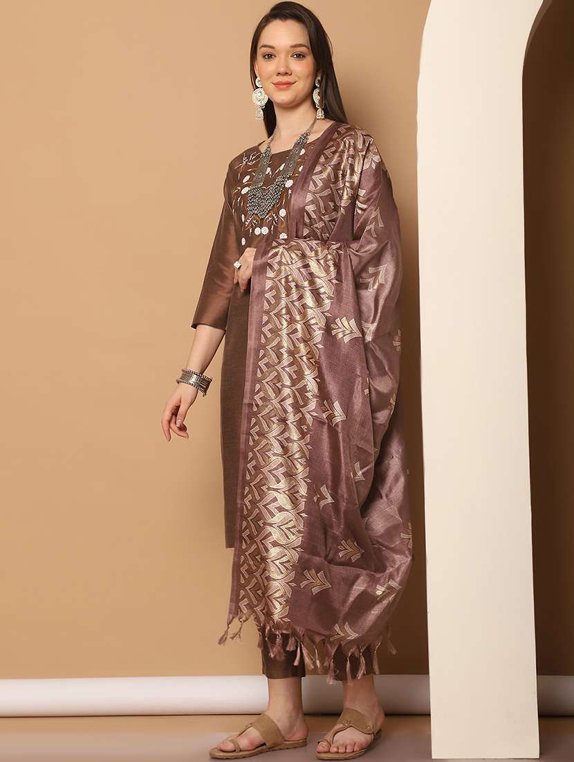 women three quarter sleeve kurta pant with dupatta set - 21507051 -  Standard Image - 1