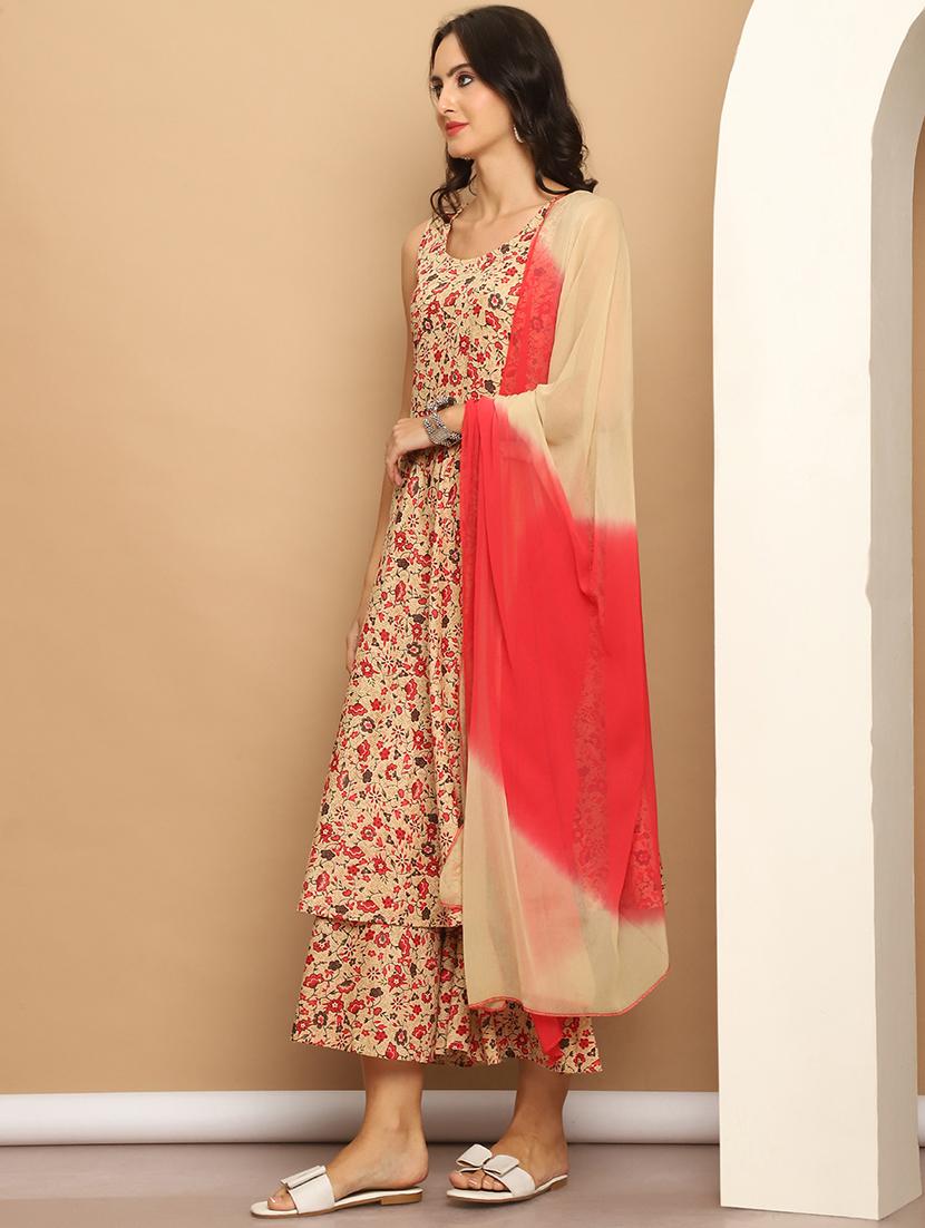 women floral sleeveless kurta palazzo with dupatta set - 21507056 - Standard Image - 1
