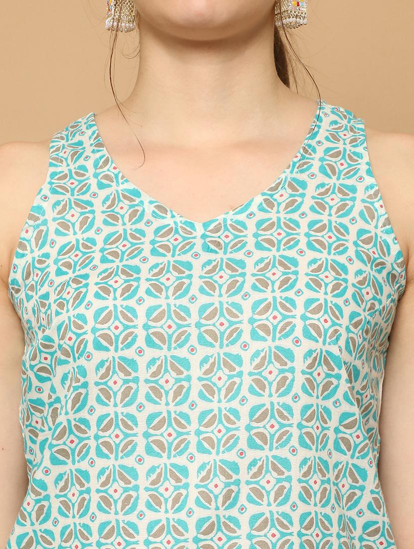 women light blue sleeveless kurta pant with dupatta set - 21507064 - Standard Image - 4