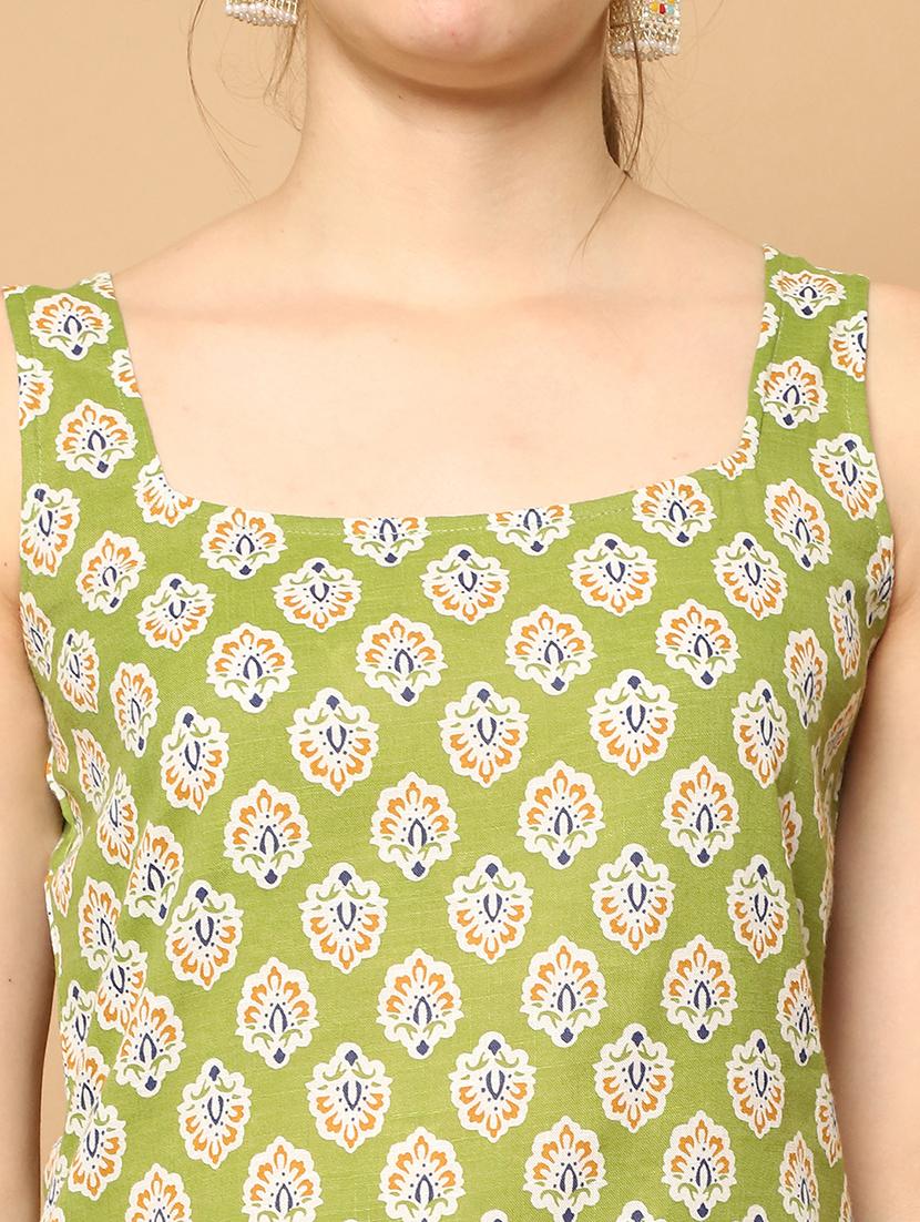 women olive sleeveless kurta pant with dupatta set - 21507075 - Standard Image - 4