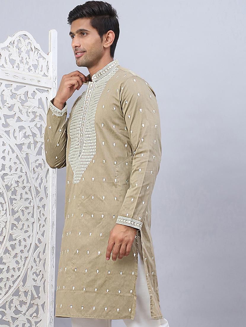 men mandarin neck embroidered long kurta - 21507178 - Standard Image - 1