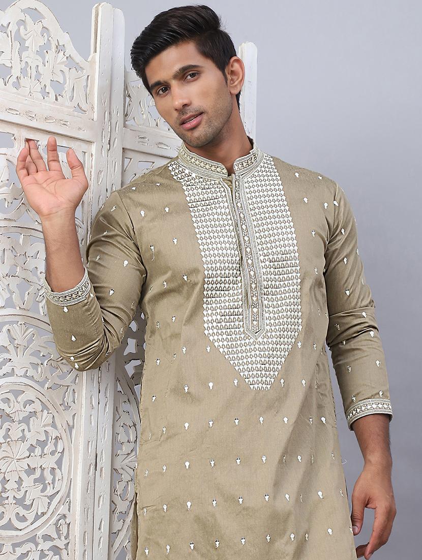 men mandarin neck embroidered long kurta - 21507178 - Standard Image - 4