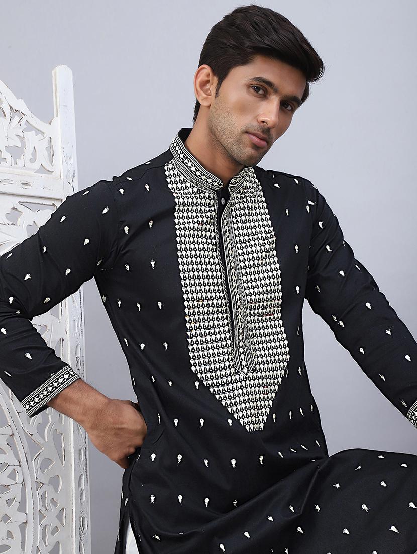 men mandarin neck embroidered long kurta - 21507179 - Standard Image - 1