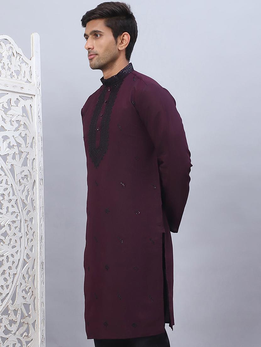men mandarin neck sequined long kurta - 21507188 -  Standard Image - 1
