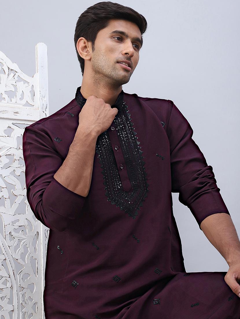 men mandarin neck sequined long kurta - 21507188 - Standard Image - 4