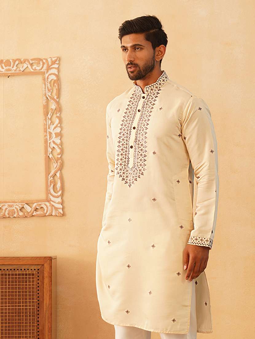 men mandarin neck embroidered long kurta - 21507193 -  Standard Image - 1