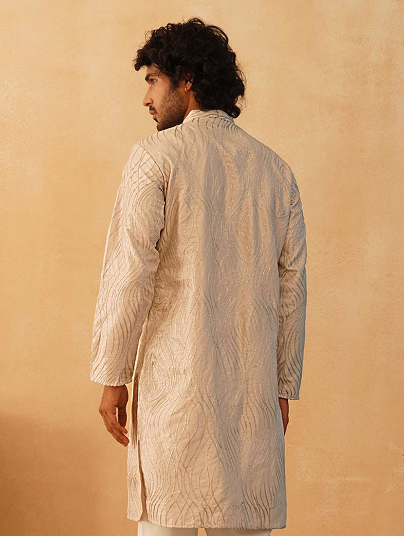 men mandarin neck embroidered long kurta - 21507198 -  Standard Image - 4