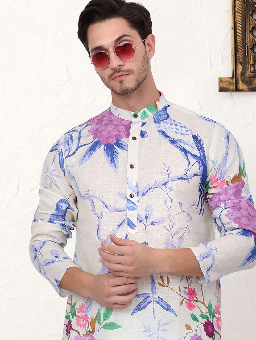 men mandarin neck printed long kurta - 21507206 -  Standard Image - 1