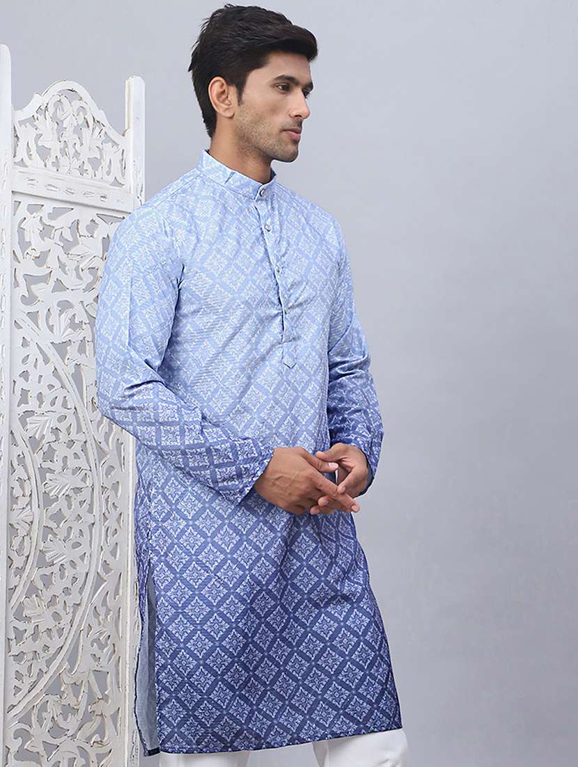 men mandarin neck embroidered long kurta