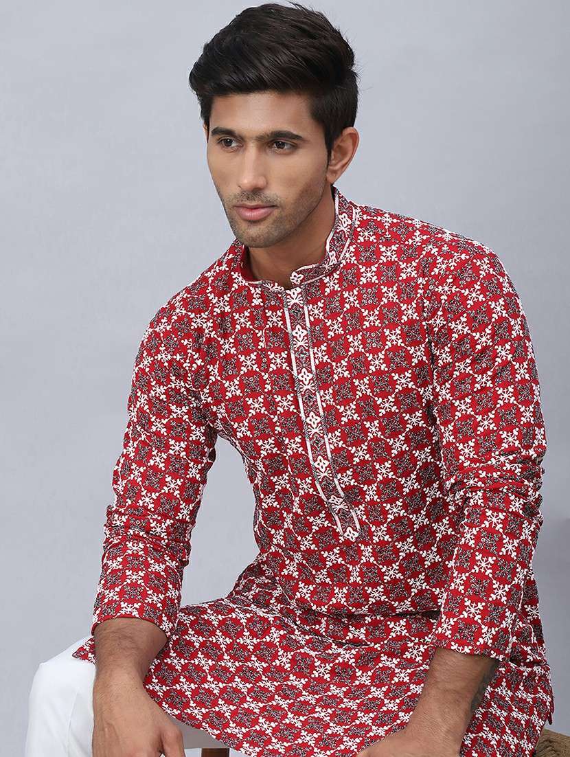 men mandarin neck printed long kurta - 21507217 -  Standard Image - 1
