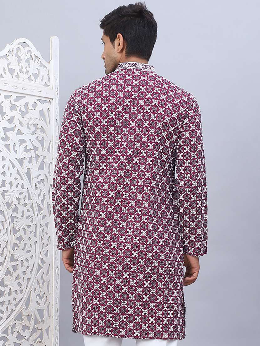 men mandarin neck printed long kurta - 21507220 -  Standard Image - 4