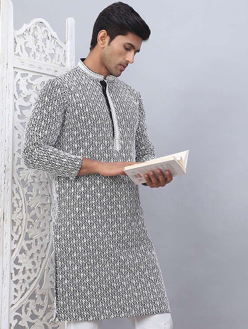 men mandarin neck embroidered long kurta - 21507225 -  Standard Image - 1