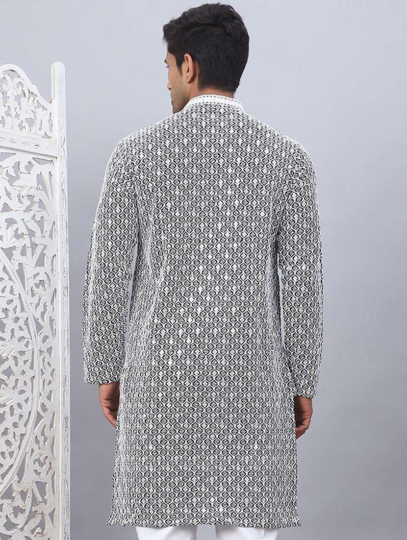 men mandarin neck embroidered long kurta - 21507225 -  Standard Image - 4