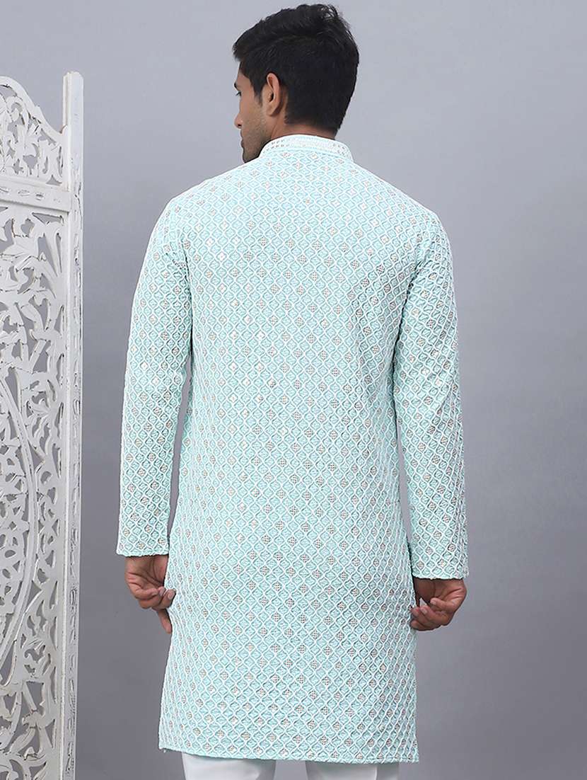 men mandarin neck embroidered long kurta - 21507227 -  Standard Image - 4