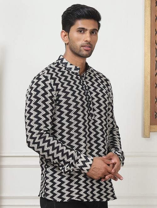 men mandarin neck self design short kurta - 21507229 -  Standard Image - 0