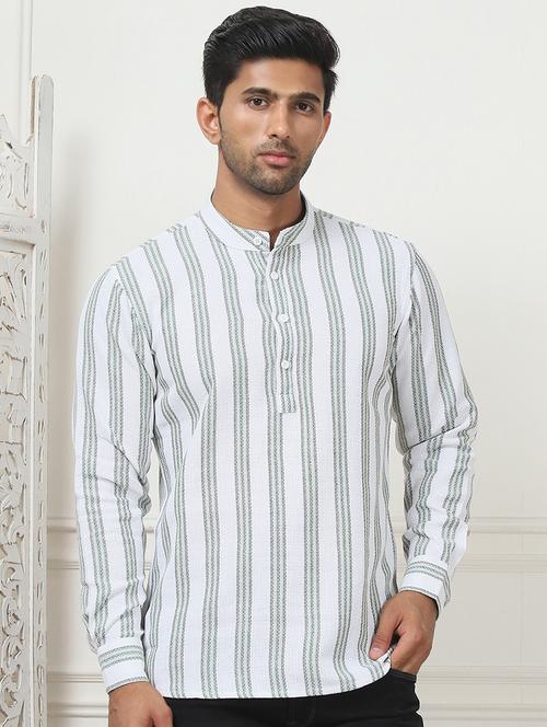 men striped mandarin neck short kurta - 21507230 -  Standard Image - 0
