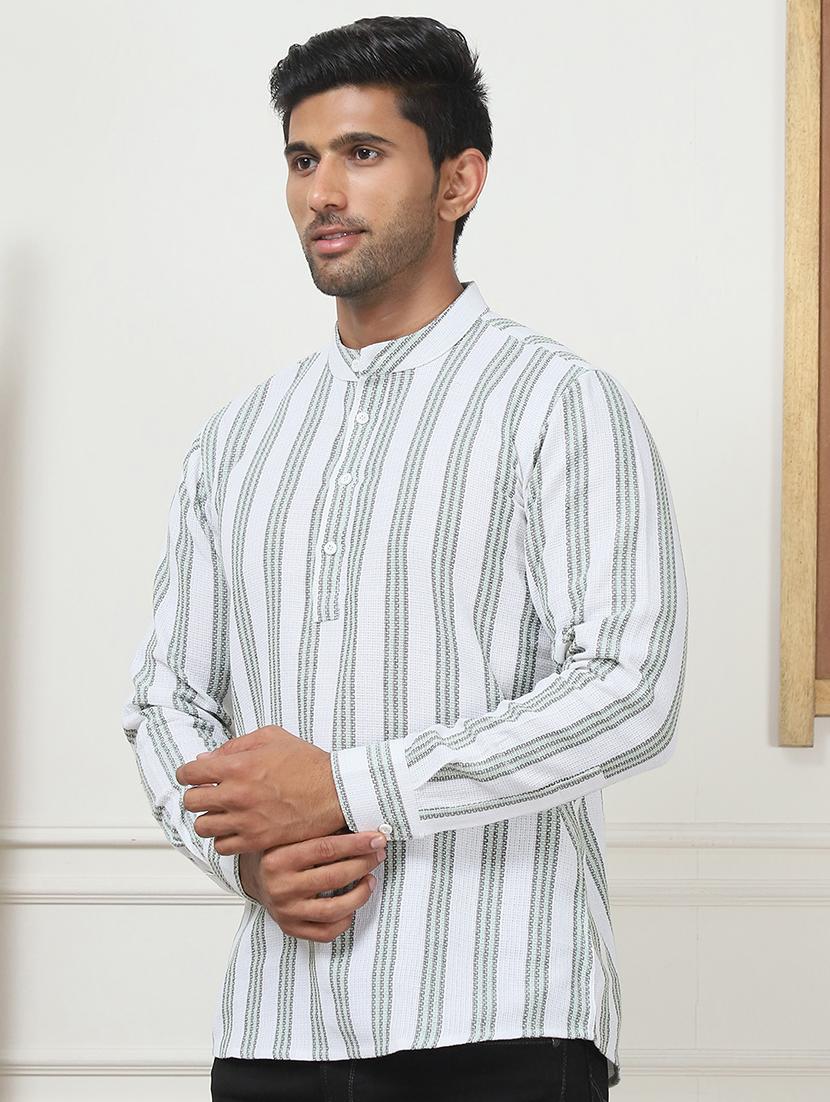 men striped mandarin neck short kurta - 21507230 -  Standard Image - 1