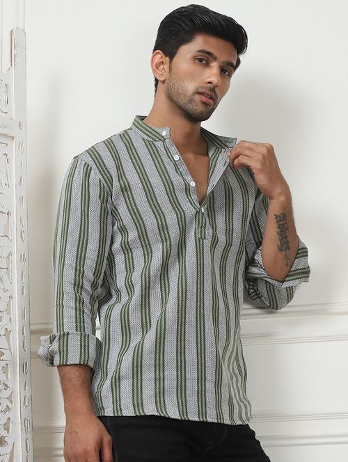 men mandarin neck striped short kurta - 21507231 -  Standard Image - 0