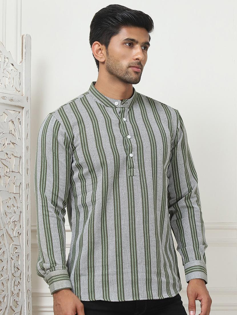 men mandarin neck striped short kurta - 21507231 -  Standard Image - 1