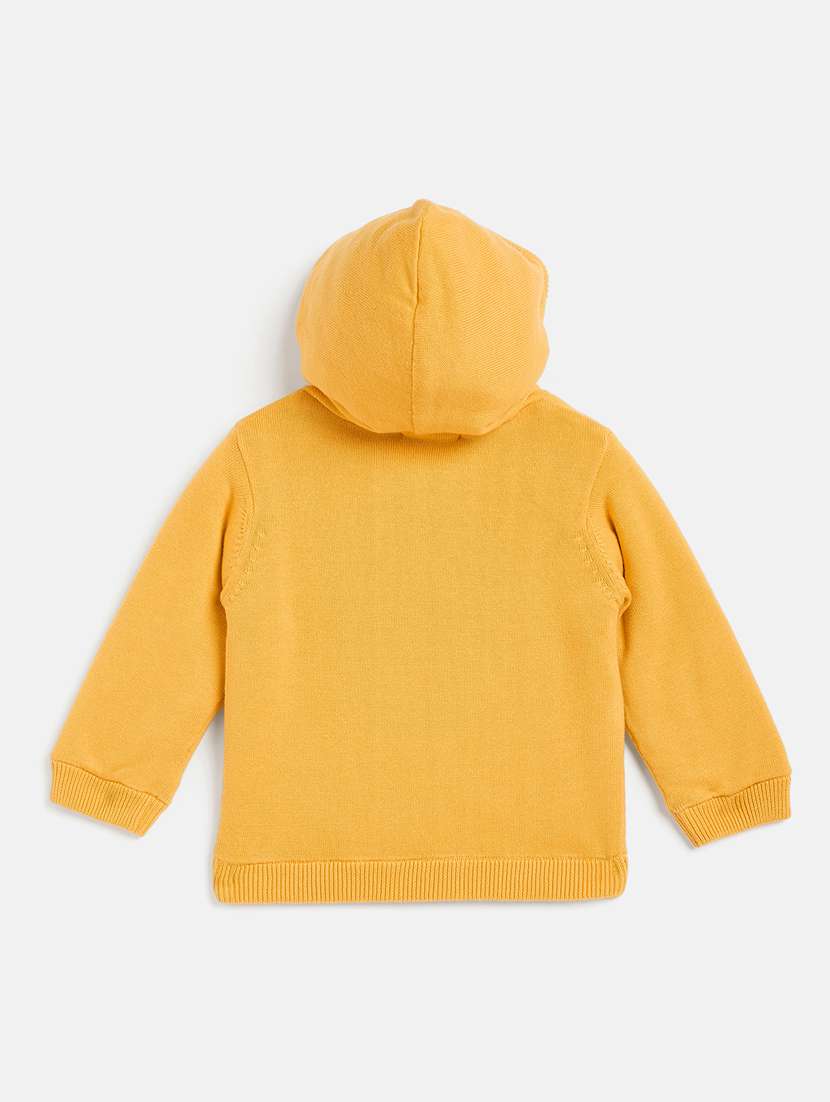 girls yellow self design cotton sweater - 21507448 - Standard Image - 1