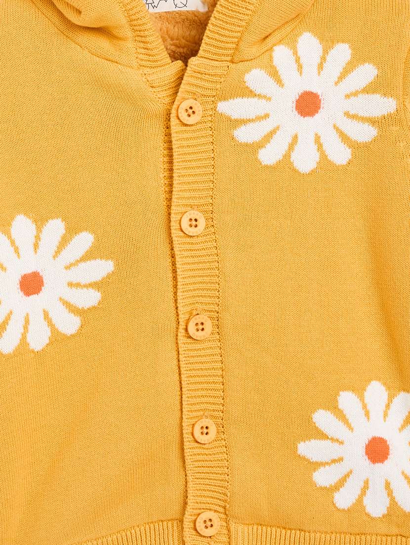girls yellow self design cotton sweater - 21507448 - Standard Image - 4