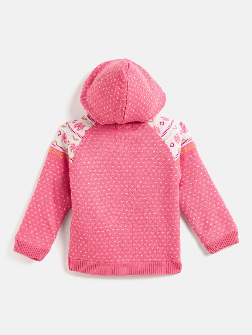 girls pink self design sweater - 21507473 - Standard Image - 1