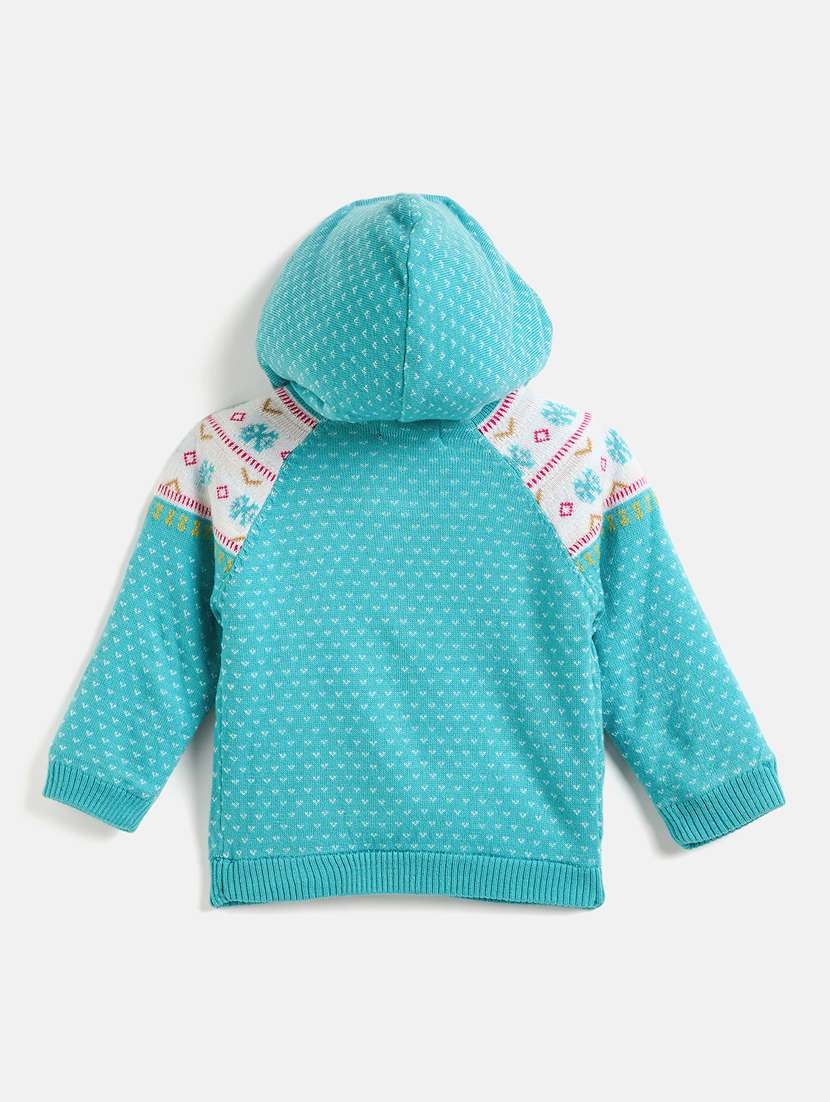 girls sea green self design cotton sweater  - 21507474 -  Standard Image - 1