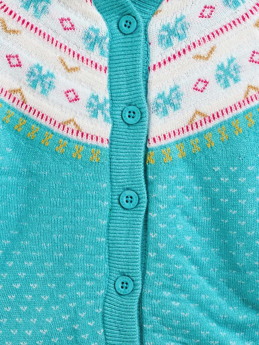 girls sea green self design cotton sweater - 21507474 - Standard Image - 4