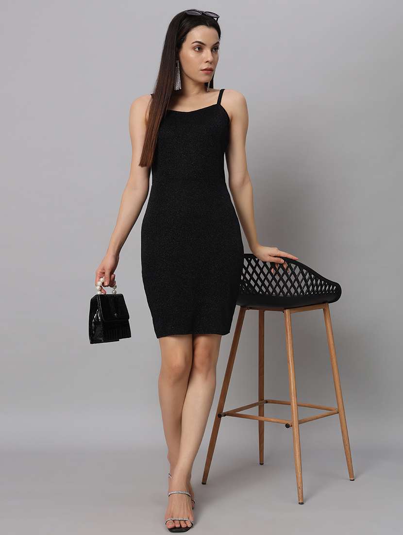 women solid black lycra bodycon dress
