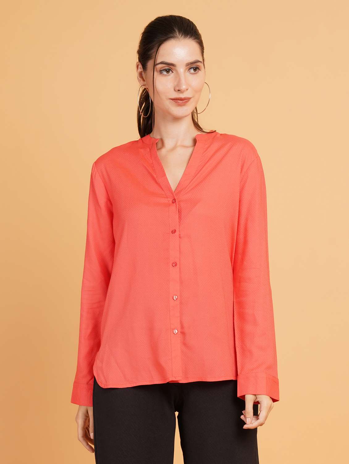 women orange cotton regular shirt