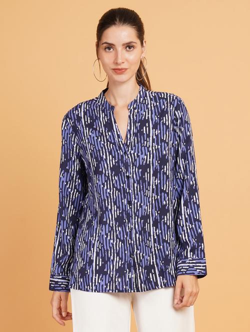 women blue cotton regular shirt - 21507499 - Standard Image - 0