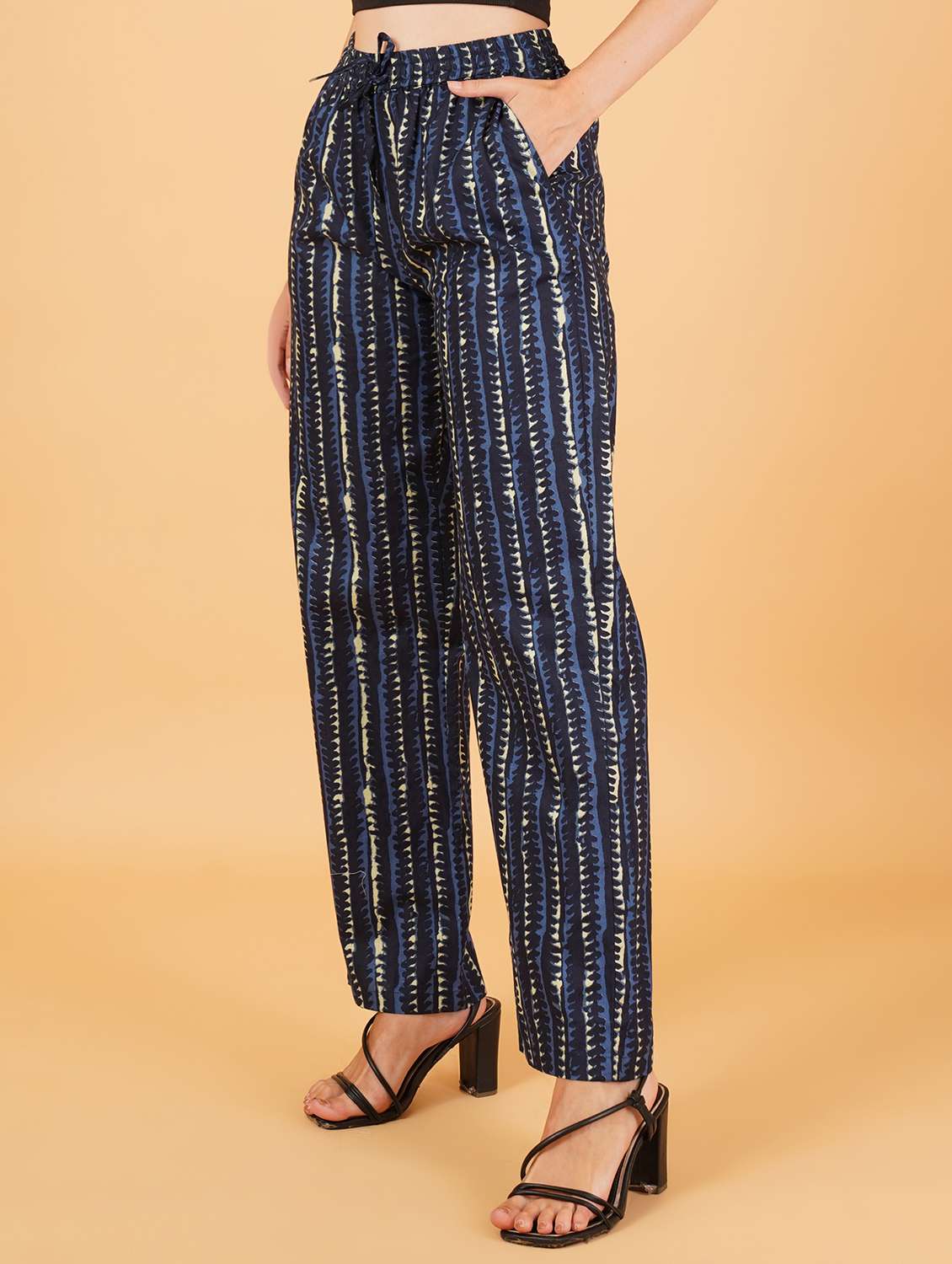 women navy blue viscose palazzo - 21507617 - Standard Image - 1