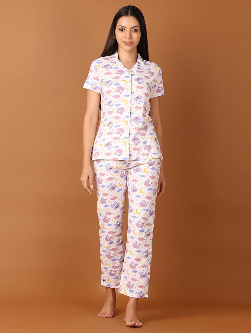 women white printed nightwear pyjama set