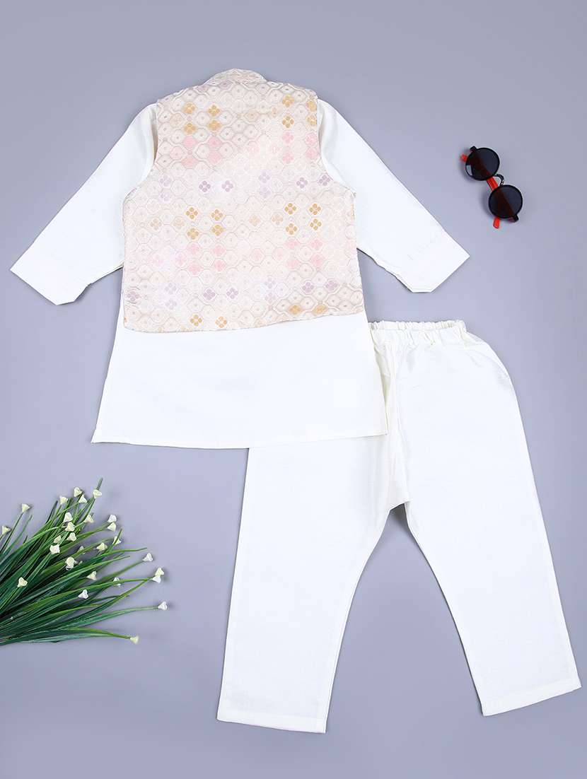 boys white self design kurta set - 21507686 -  Standard Image - 1