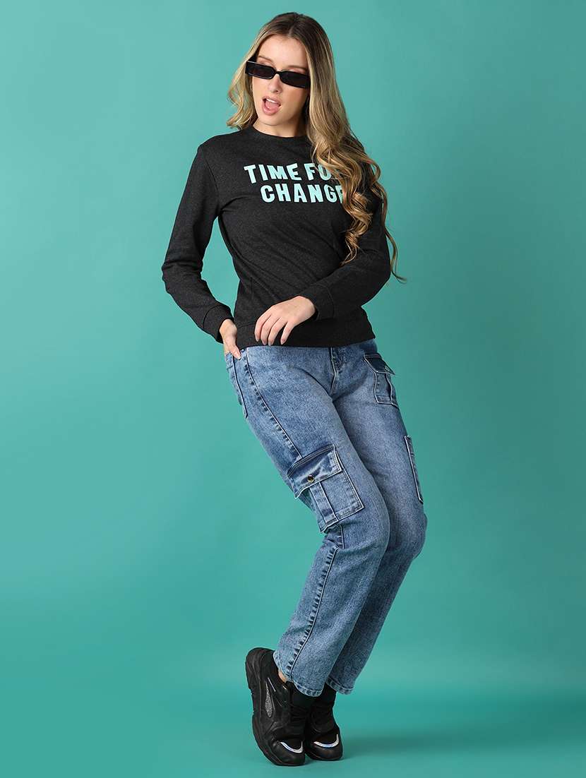 women chest print long sleeve sweatshirt - 21507703 - Standard Image - 4