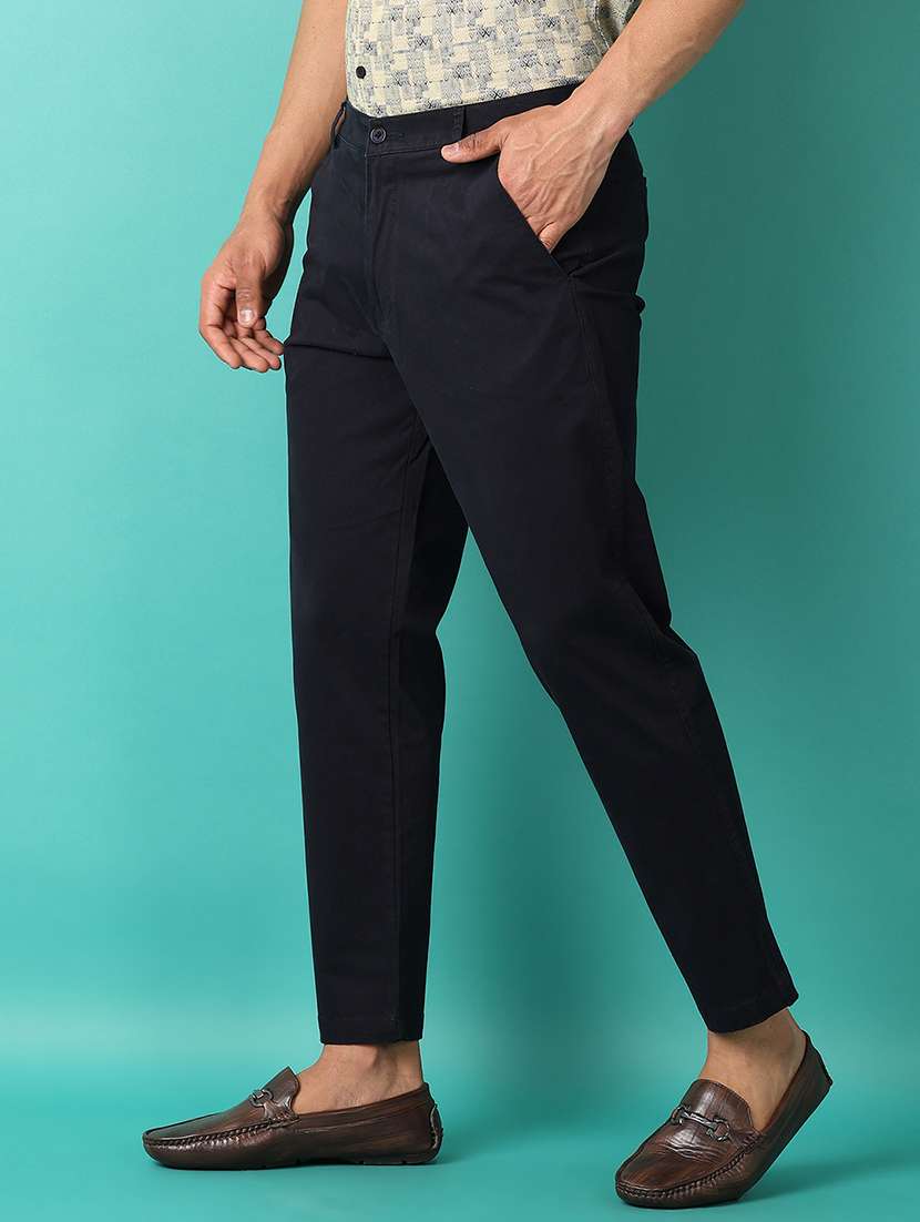 men mid-rise solid chinos casual trouser - 21507772 -  Standard Image - 1
