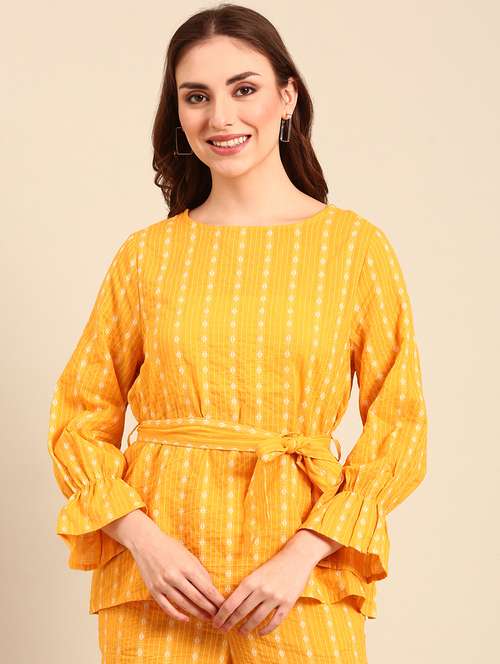women yellow cotton regular top - 21507957 - Standard Image - 0