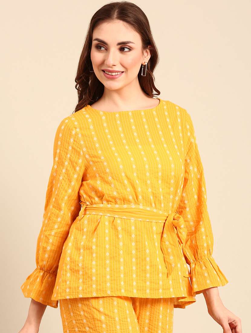 women yellow cotton regular top - 21507957 - Standard Image - 1