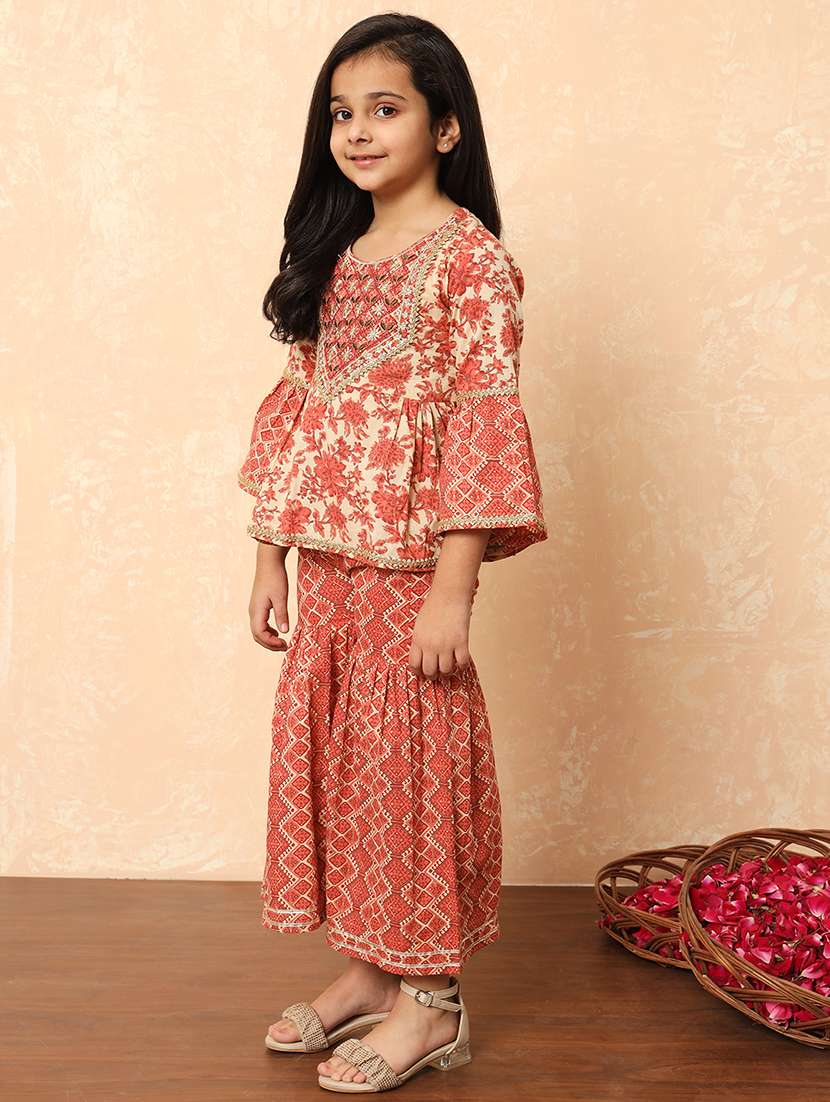 girls rust cotton kurta sharara set  - 21507981 -  Standard Image - 1
