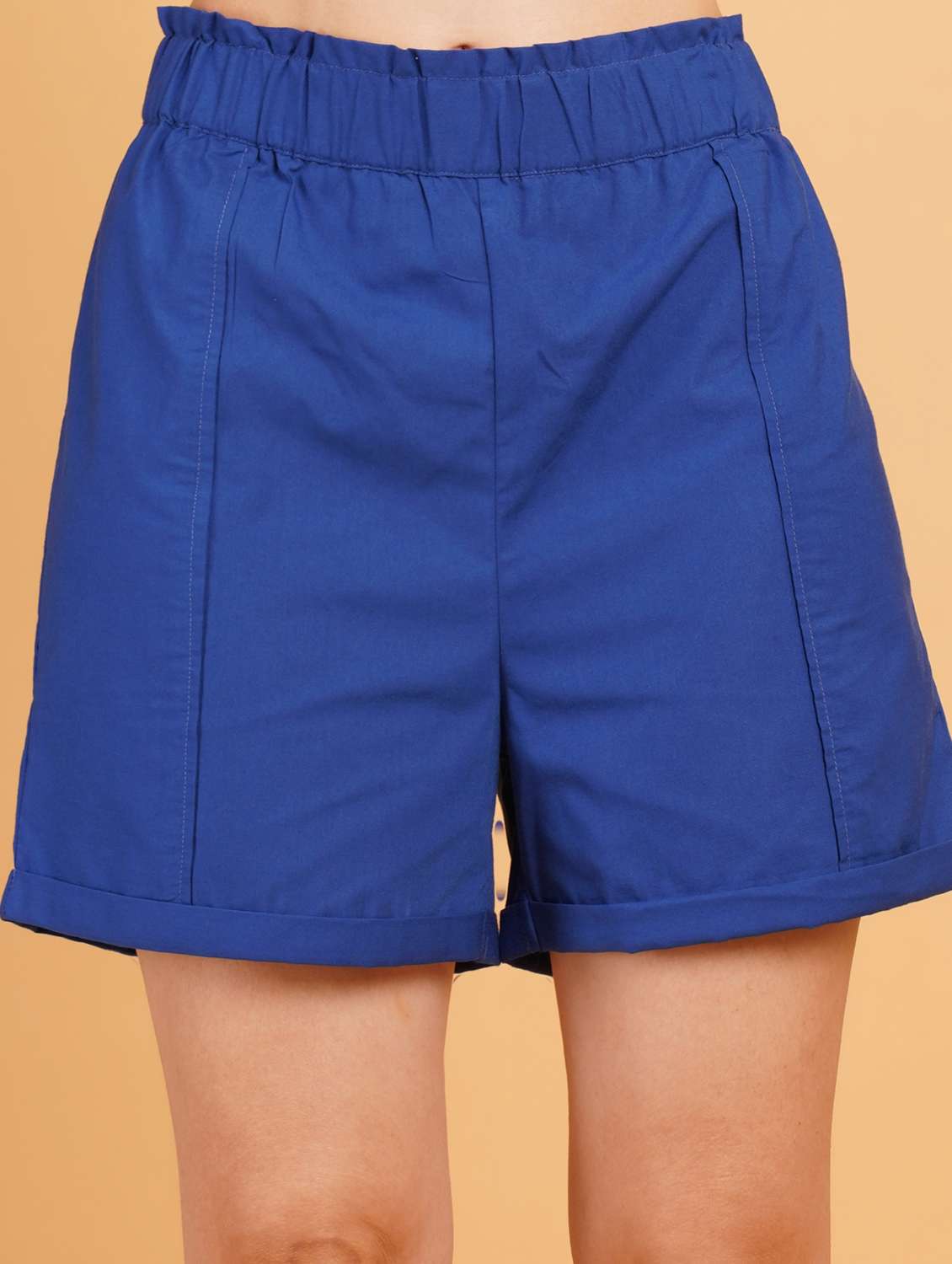 women blue cotton regular shorts - 21508255 - Standard Image - 4