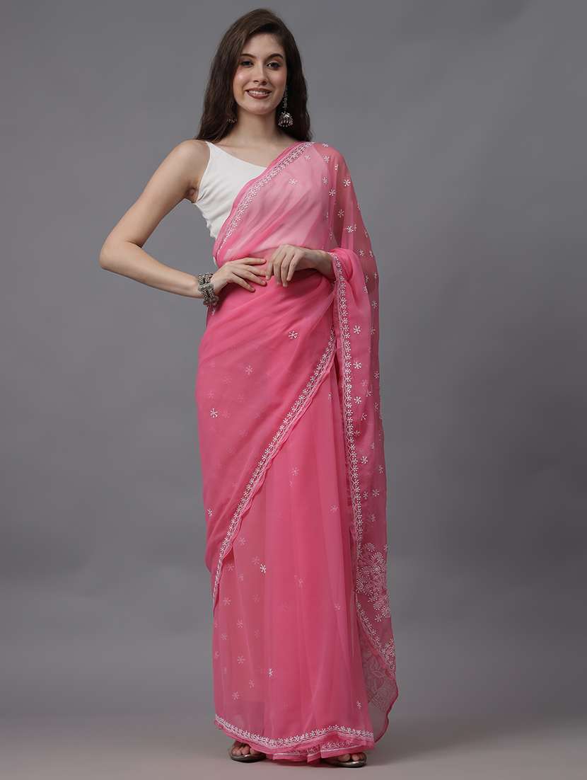 women chikankari work saree with blouse - 21508303 -  Standard Image - 1