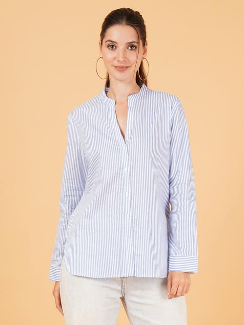 women blue cotton regular shirt - 21508368 - Standard Image - 0
