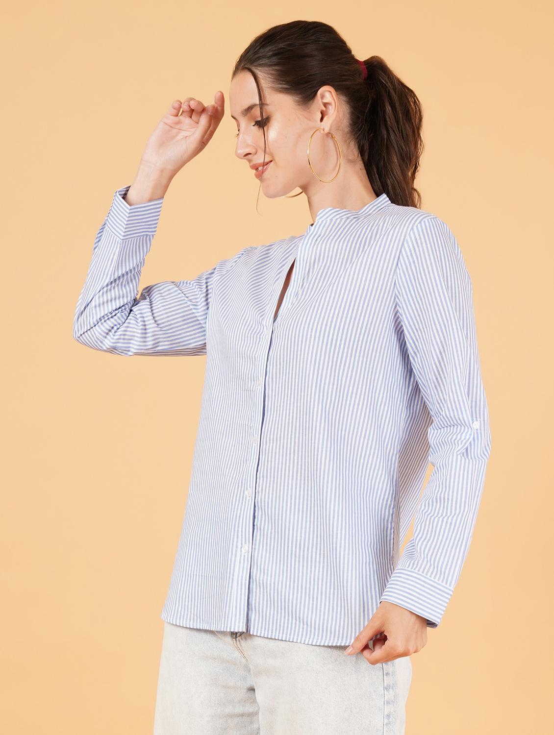 women blue cotton regular shirt - 21508368 - Standard Image - 1