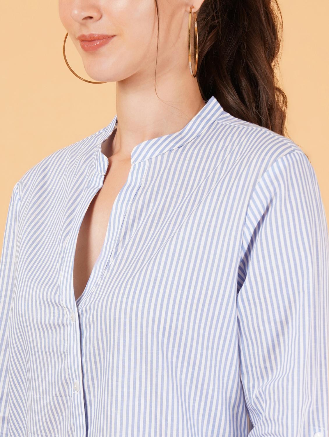 women blue cotton regular shirt - 21508368 - Standard Image - 4