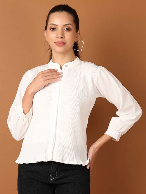 women white solid mandarin neck top - 21508392 - Standard Image - 0